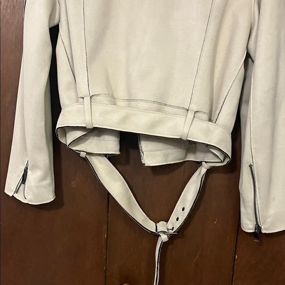 Zara Off-White Faux Suede Biker Jacket Large - Picture 10 of 11